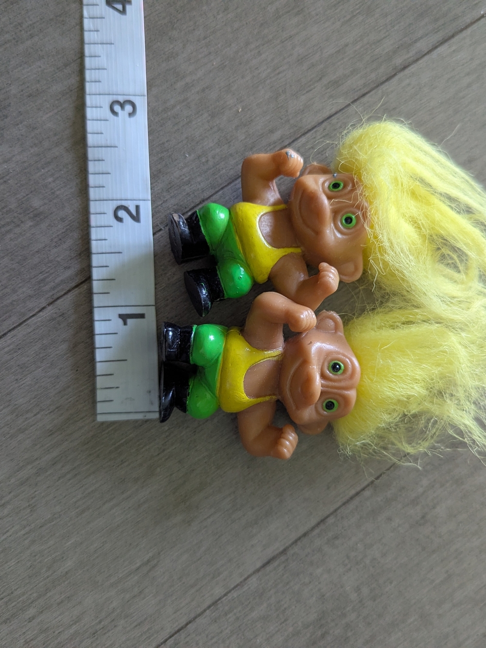 Trolls Brand Pair of Yellow-Haired Troll Dolls with Green Outfits
